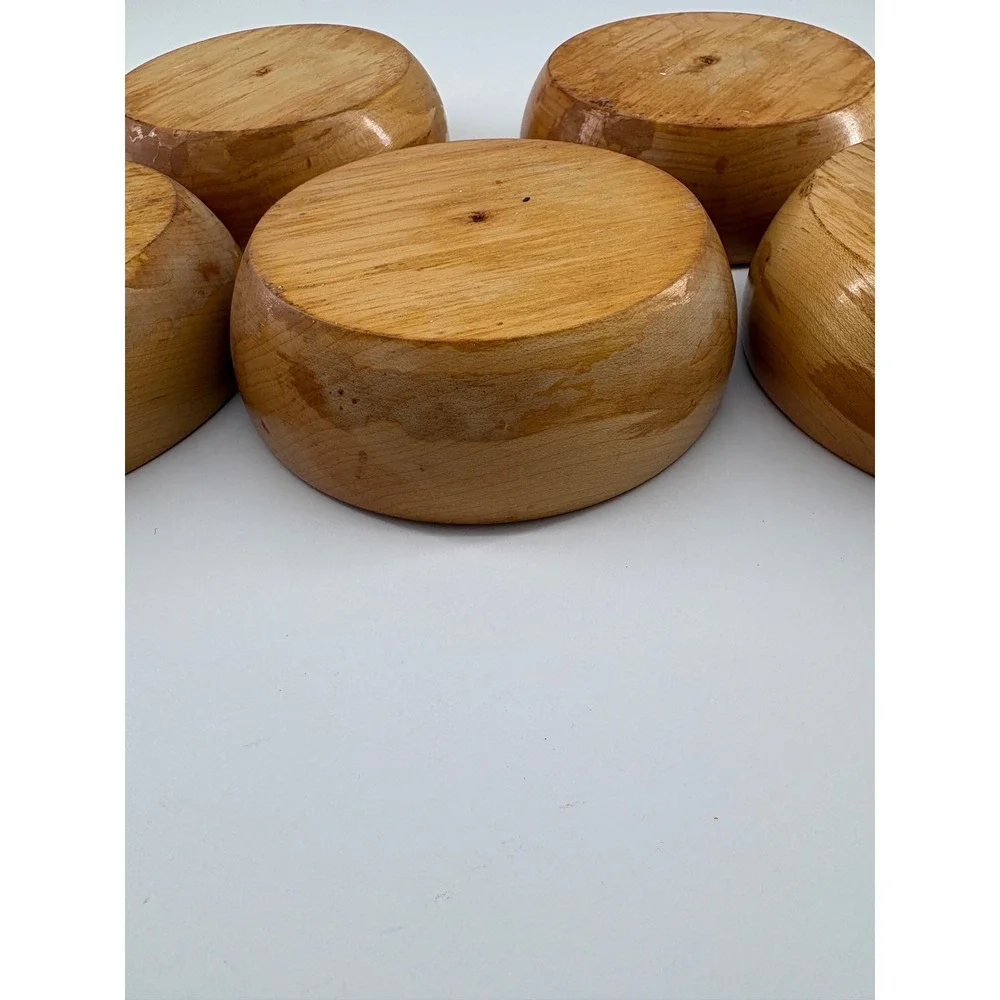 Vintage Hand Painted Wooden Bowls Set of 5 Red Apple Artisan Americana 5 Inch